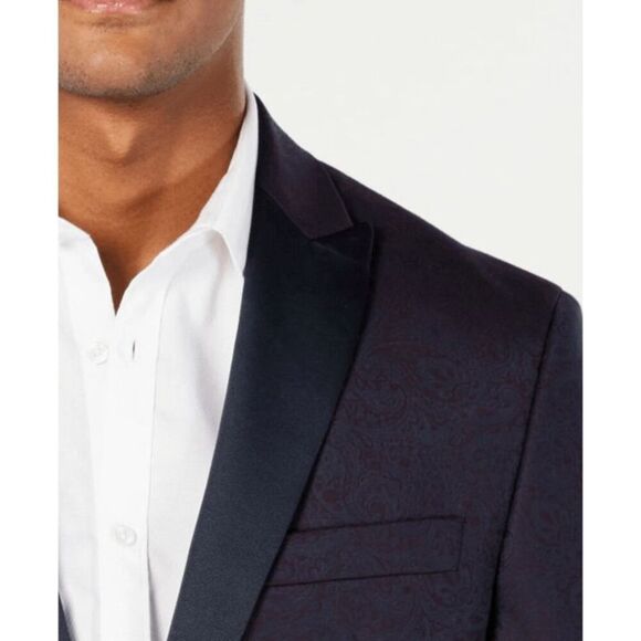 NWT Ryan Seacrest Distinction Jacket/Coat 42L Burgundy Navy Paisley modern fit - Picture 3 of 4